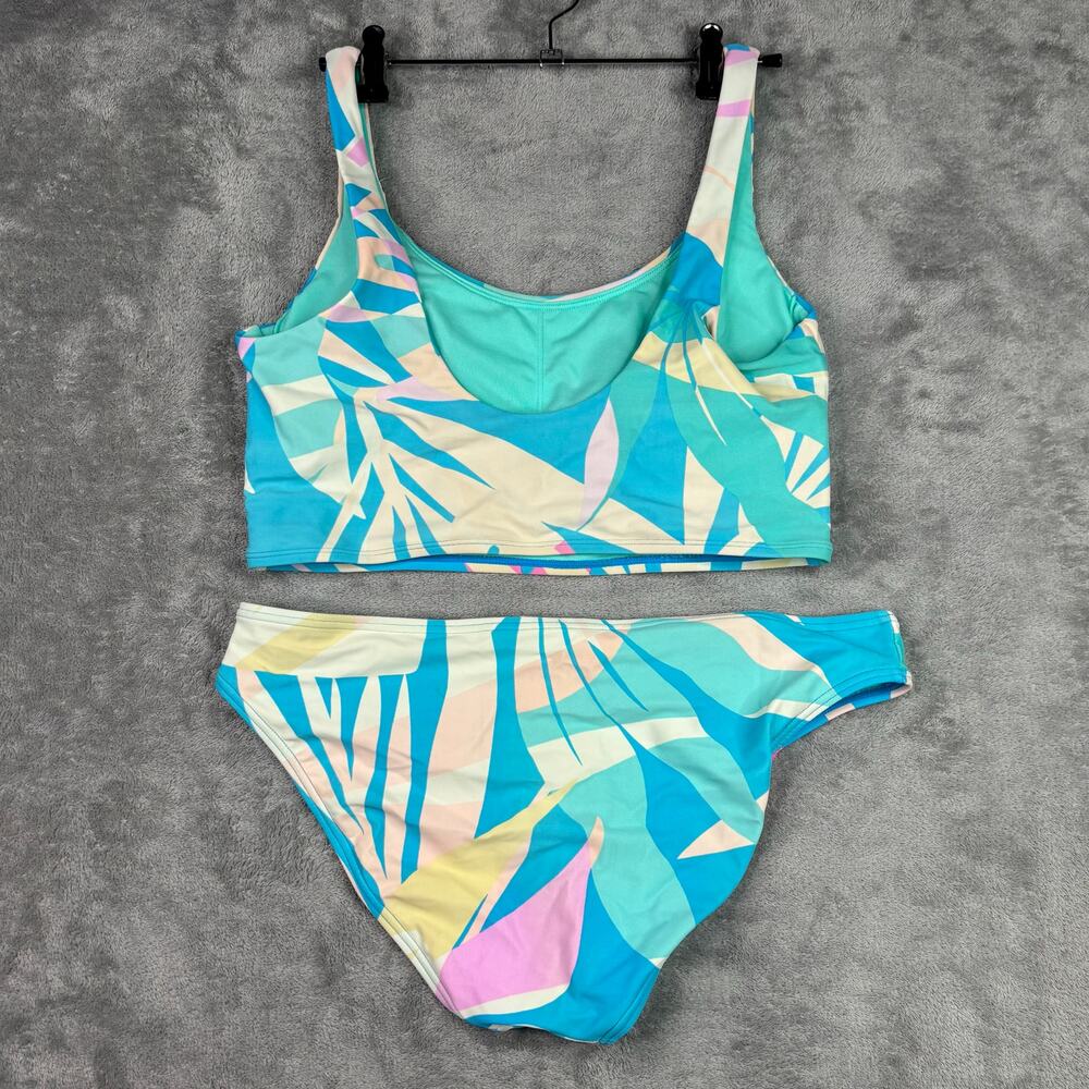 SO Pastel Tropical Print Bikini Set Women’s L Scoop Neck Swim Two Piece - Picture 2 of 5